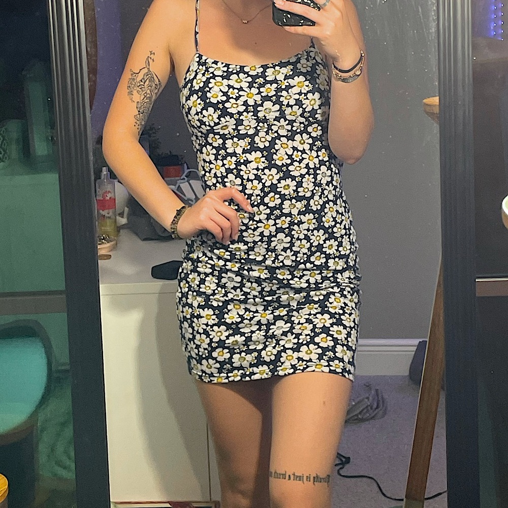 navy floral mini dress